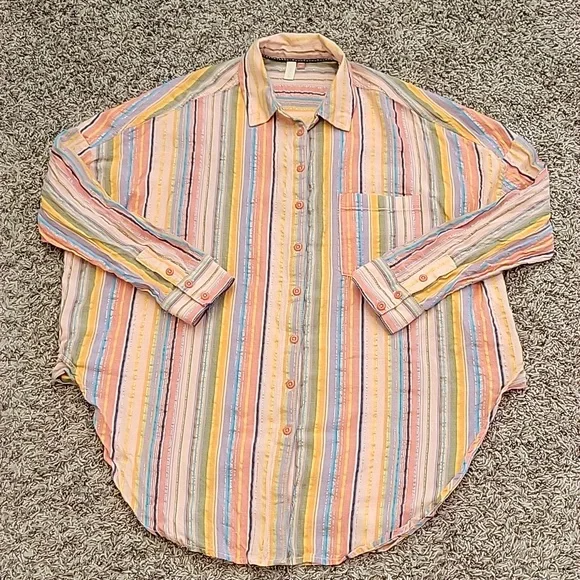 Pilcro Anthro Button Up Multi Striped Boyfriend Oversized Small Medium Festival - Picture 2 of 14